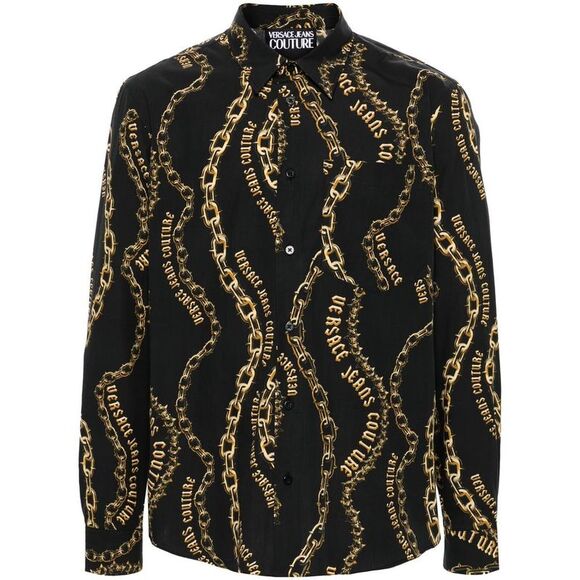 VERSACE JEANS COUTURE Chain Print Long Sleeve Shirt Men BLACK Shirts